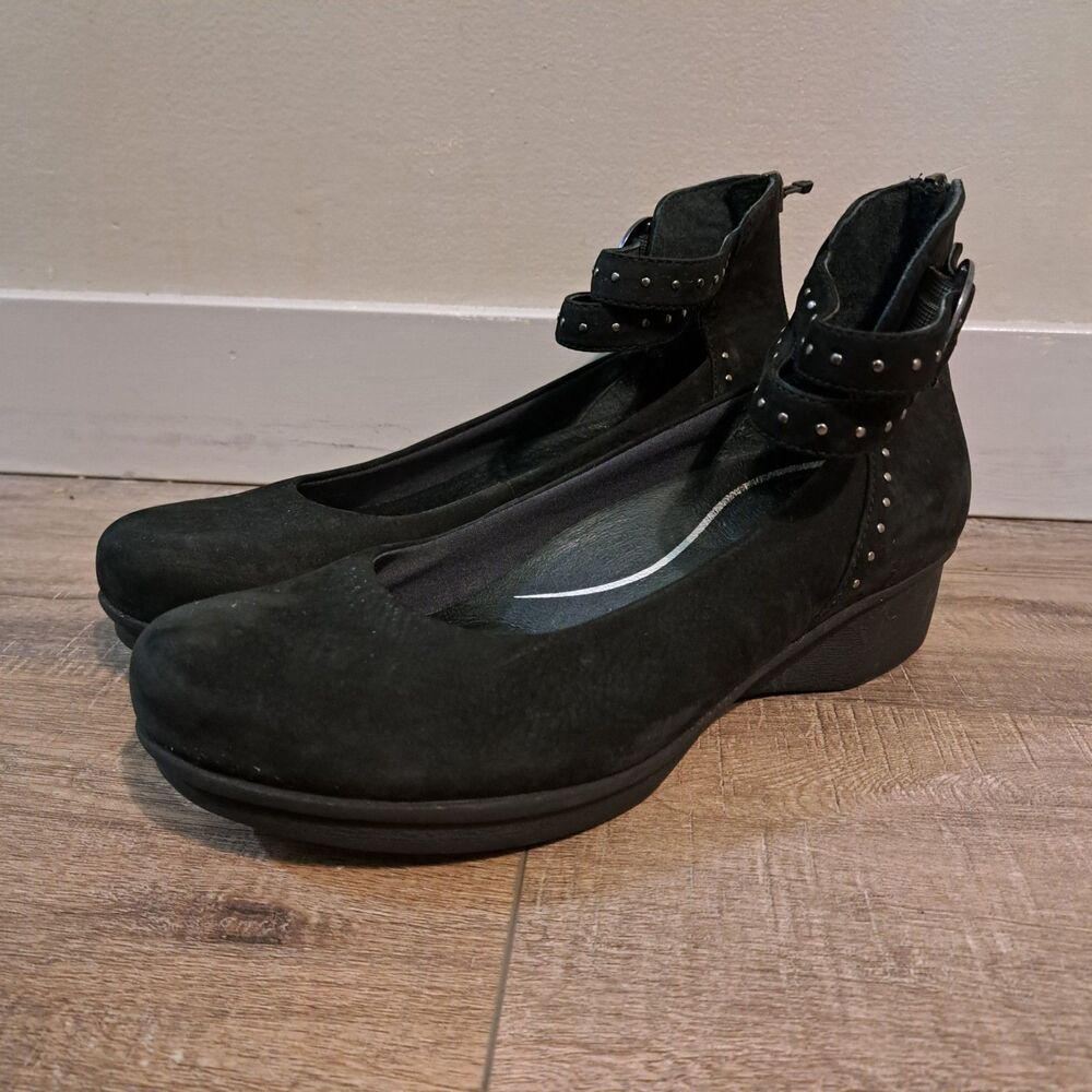 DANSKO Lois Black Suede Women's Sz 10.5-11 EU 41 Ankle Strap Wedge Shoes Mary
